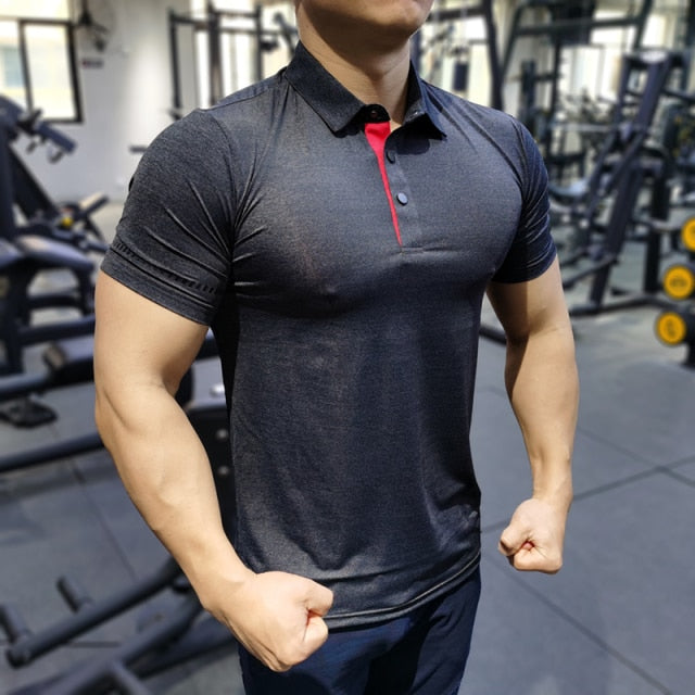 Collared Slim Fit Gym T-Shirts - Polyester